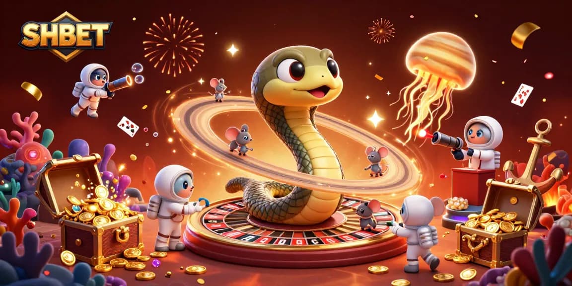 Experience thrilling bets at SHBET with a cosmic dealer amid vibrant 3D casino action!