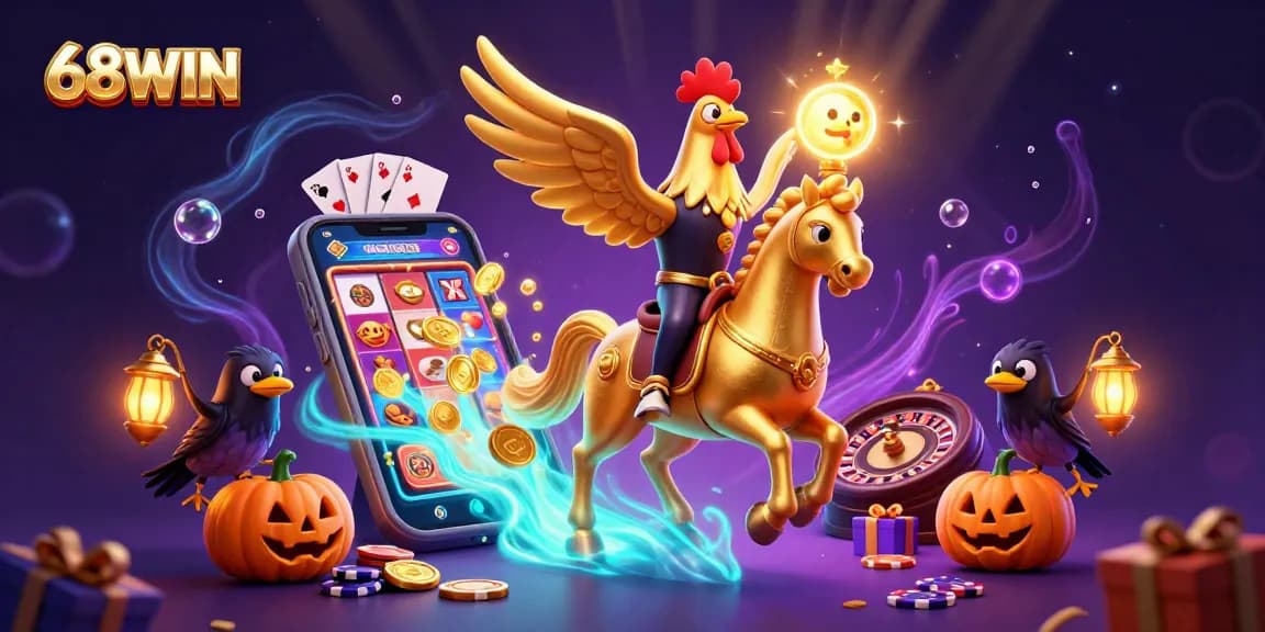 Experience thrilling gameplay with 68WIN's vibrant casino scene featuring interactive slot games and engaging characters.