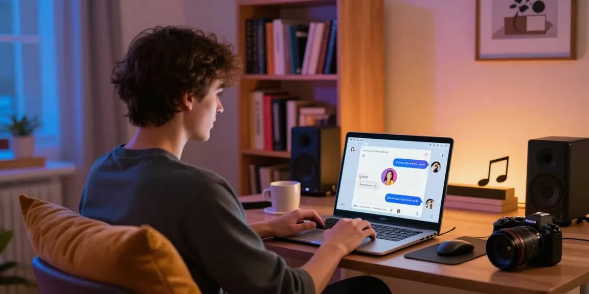 User enjoying an NSFW AI chat experience in a cozy home office, highlighting interactive digital connection.