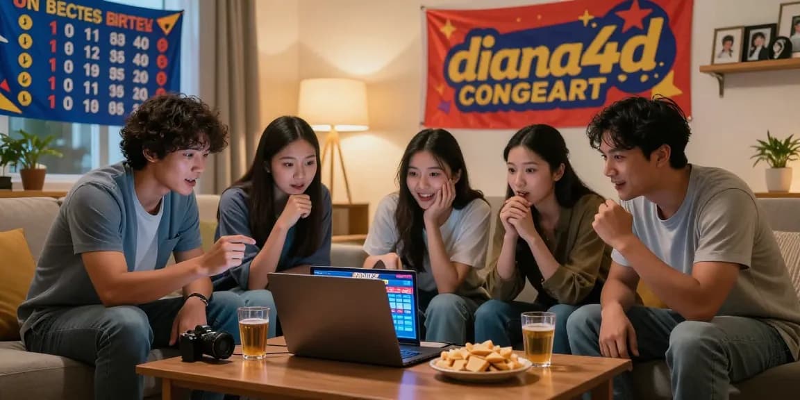 Rombongan teman sedang berdiskusi prediksi togel di diana4d di ruang tamu yang hangat.