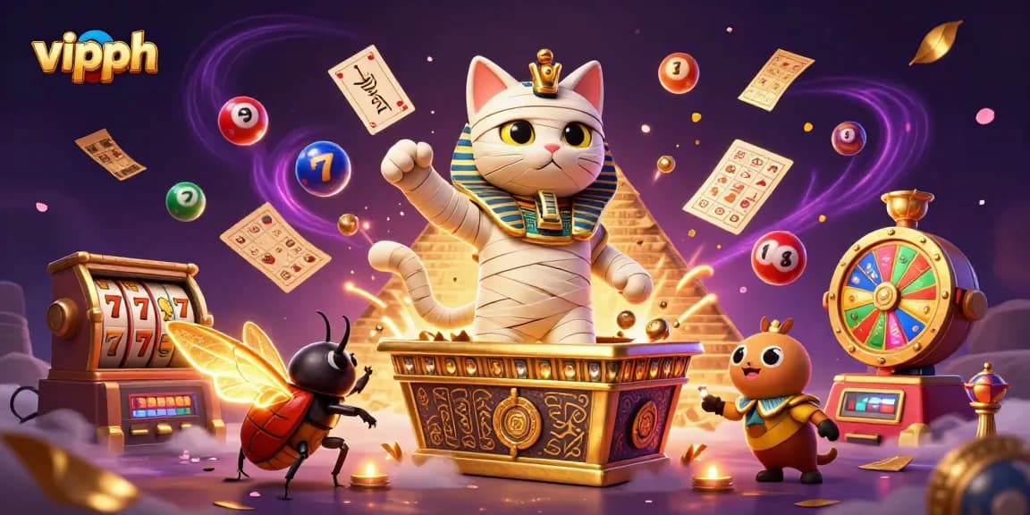 Experience thrilling gameplay at vipph with vibrant 3D casino art featuring Egyptian themes and slots.
