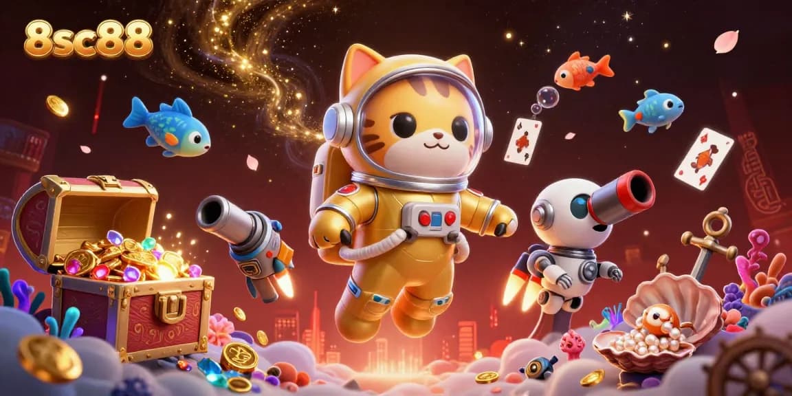 Experience thrilling gameplay at 8sc88 with dynamic treasures and exciting characters in this vibrant 3D casino scene.