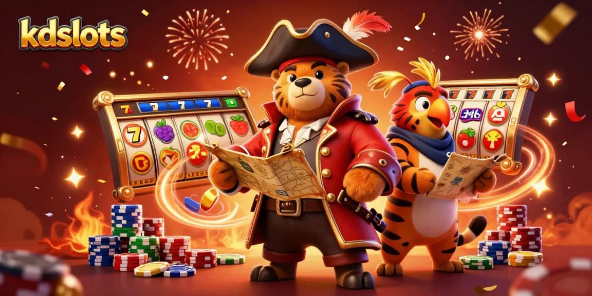 Join the thrilling adventure at kdslots with animated characters and lively casino elements.