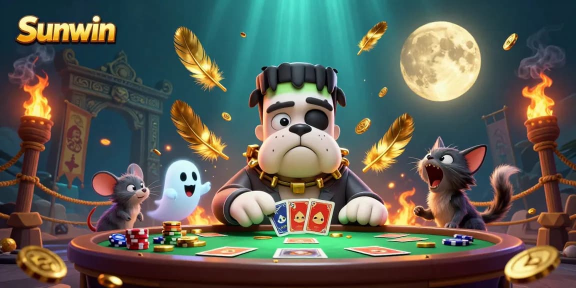 Experience Sunwin's thrilling casino atmosphere with vibrant characters and games in a mystical setting.