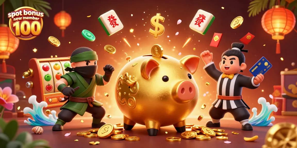 Experience the excitement of slot bonus new member 100 with dynamic characters and vibrant casino elements.