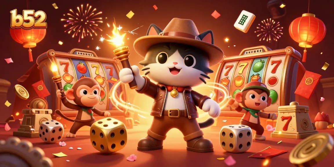Discover b52's thrilling casino treasures in a vibrant 3D illustration packed with lucky game elements.