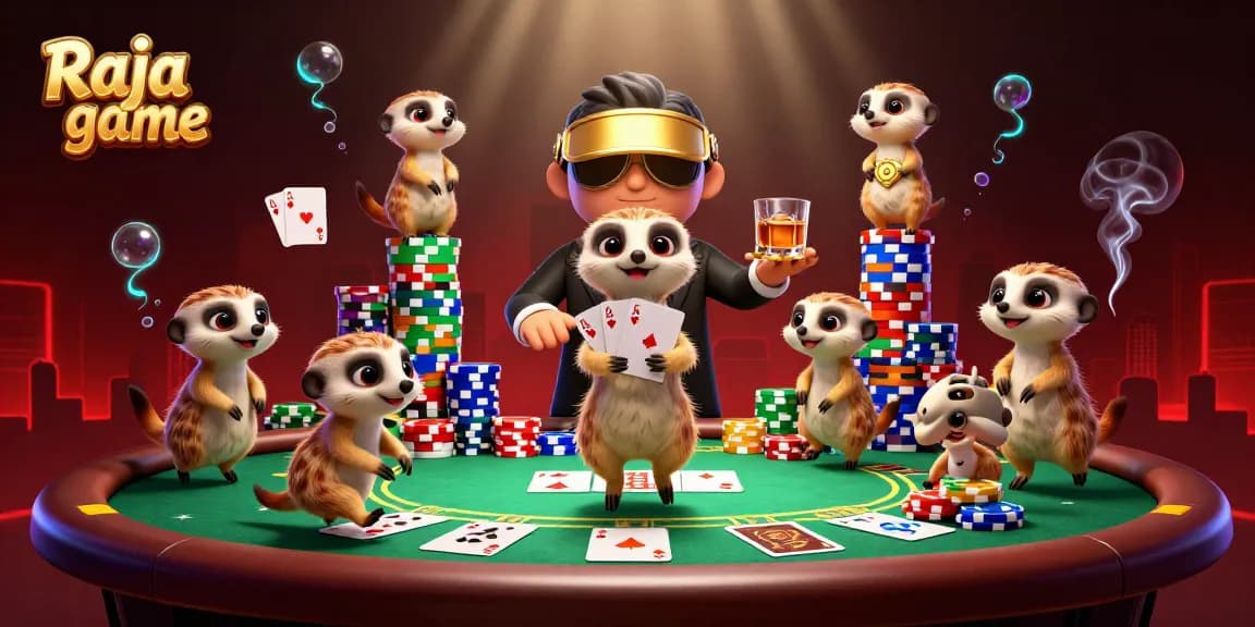 Experience Raja game with lively meerkats operating a vibrant casino scene full of excitement.