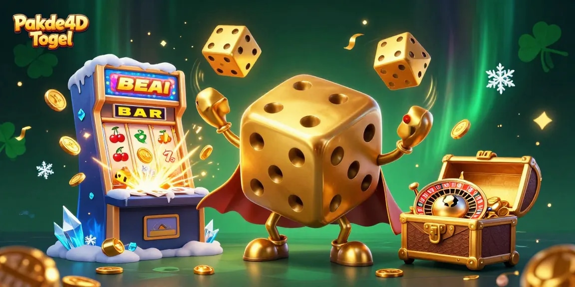 Experience the excitement of Pakde4D Togel with dynamic golden dice, a vibrant jackpot, and engaging slot elements.