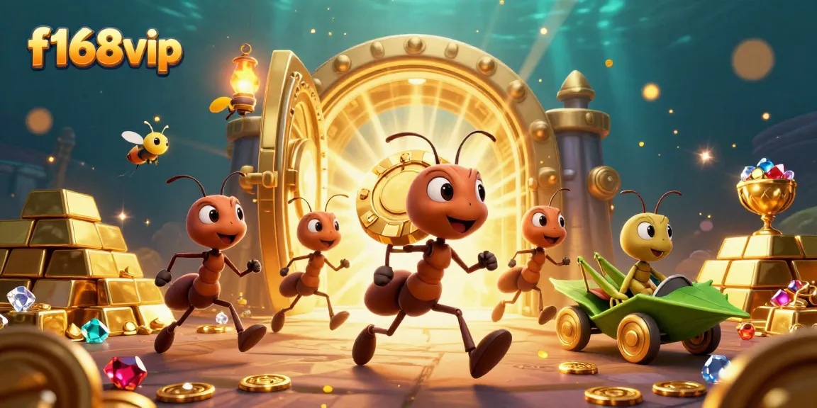 Experience the thrilling f168vip adventure with ants on a heist in a vibrant 3D scene.