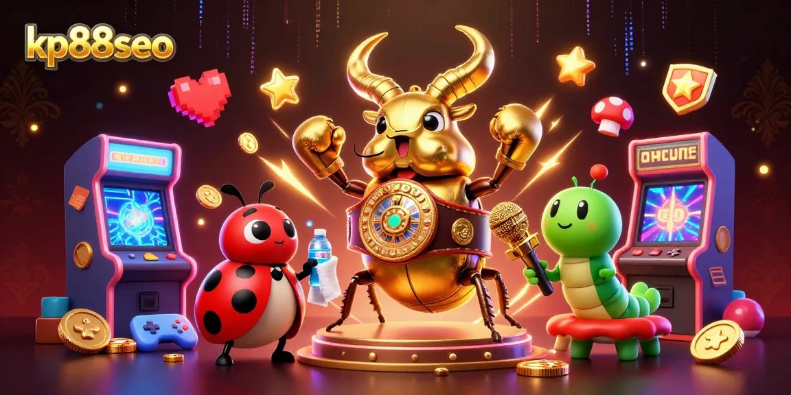 Engage with kp88seo's vibrant 3D gaming scene filled with dynamic casino elements and characters.