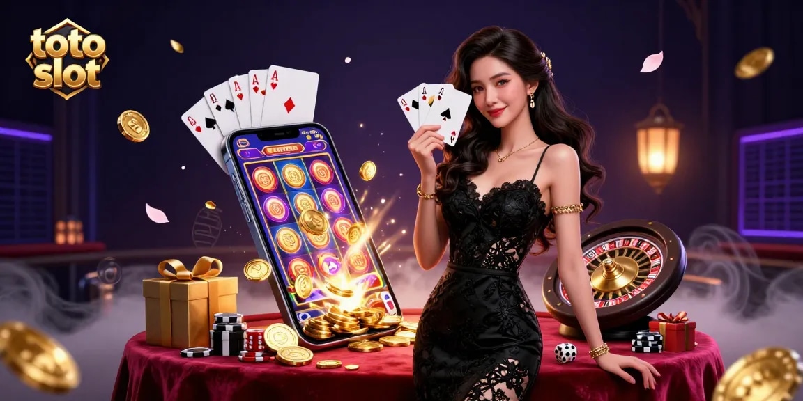 Experience thrilling wins with toto slot in a glamorous casino scene filled with action and style.