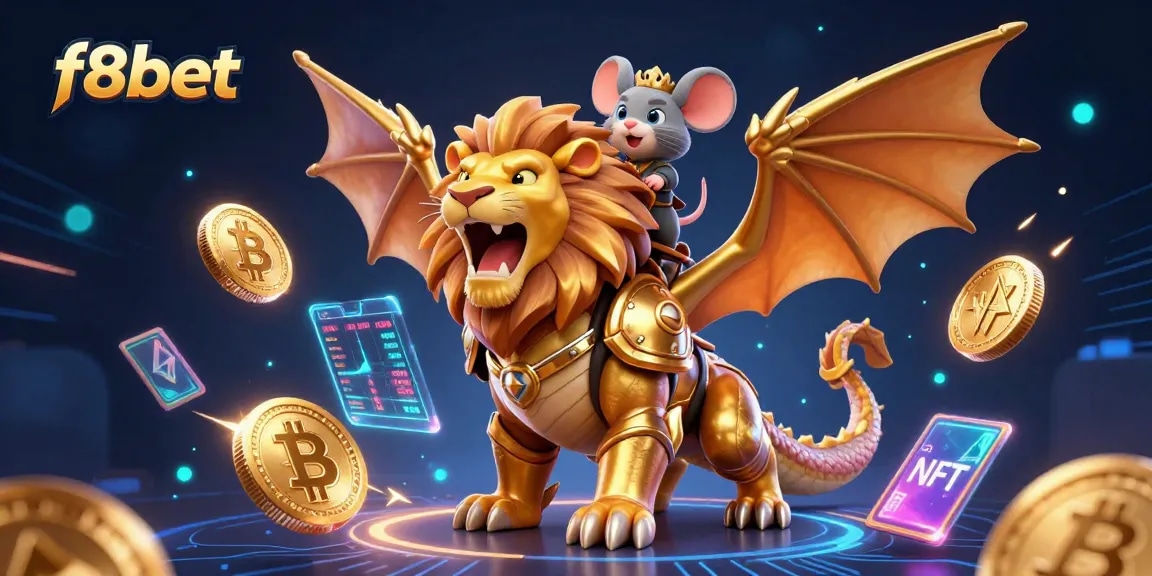 Experience thrilling gaming at f8bet with a vibrant 3D illustration showcasing entertainment elements.