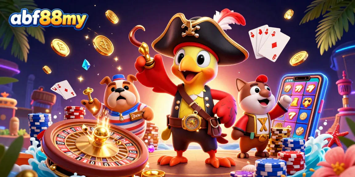 Engage with afb88my as a lively pirate captain, bulldog, and cat navigate casino treasures.