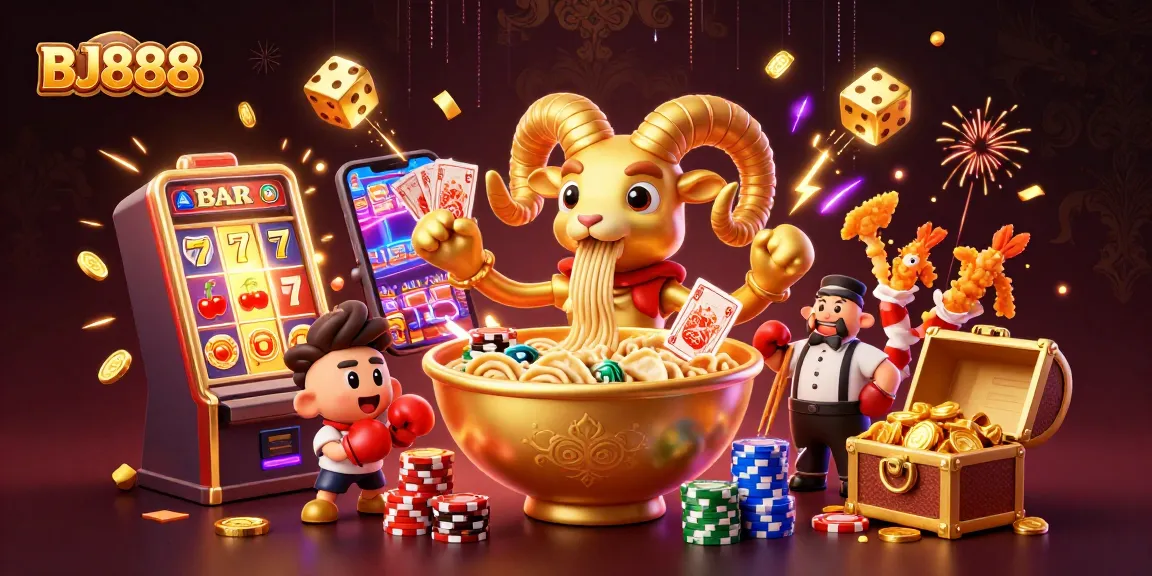 Experience the thrill of BJ888 with vibrant casino characters in an exciting gaming scene.