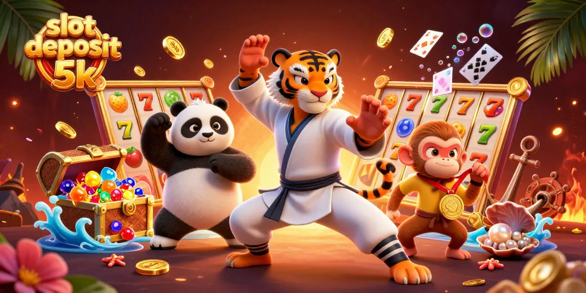 Experience the excitement of slot deposit 5k with vibrant reels and treasure in this dynamic illustration.