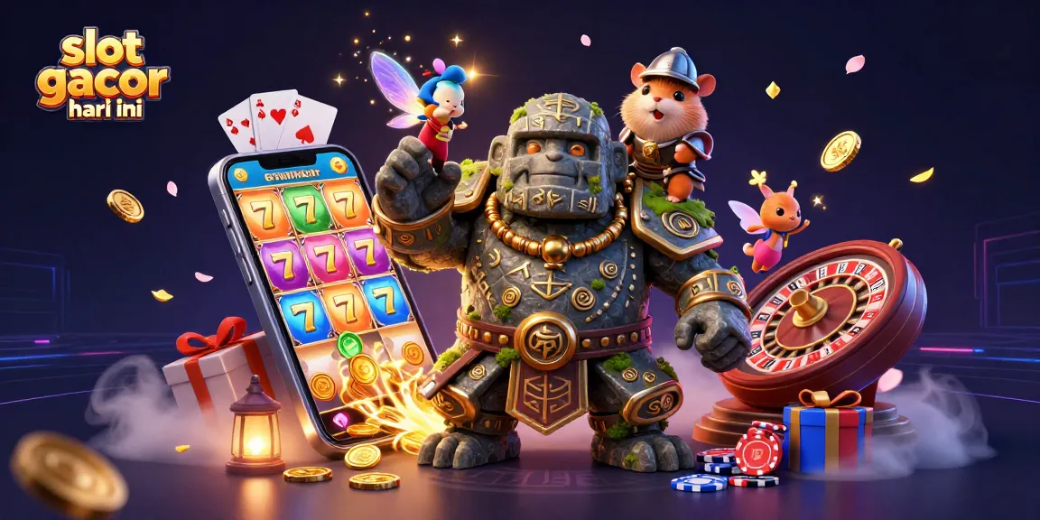 Slot gacor hari ini menampilkan golem penjaga kuno bersinar dengan permainan slot dan koin emas yang memukau.