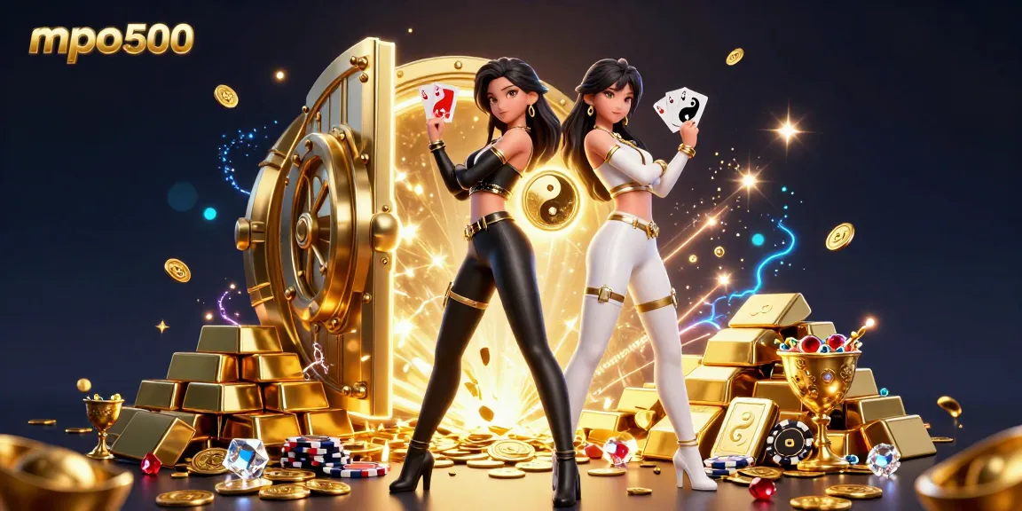Experience mpo500's thrilling gaming with stunning twin Asian women showcasing casino pride in vibrant 3D.
