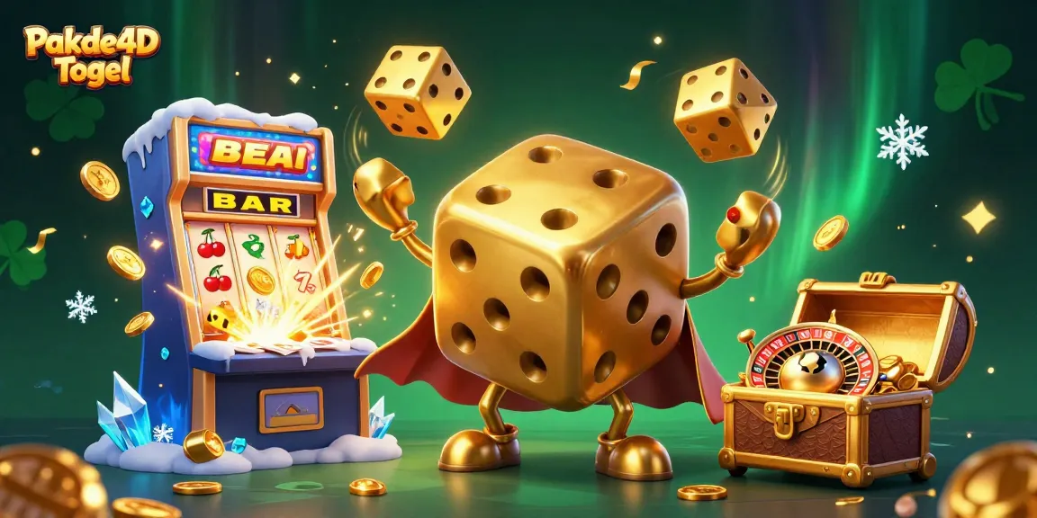 Experience the excitement of Pakde4D Togel with dynamic golden dice, a vibrant jackpot, and engaging slot elements.
