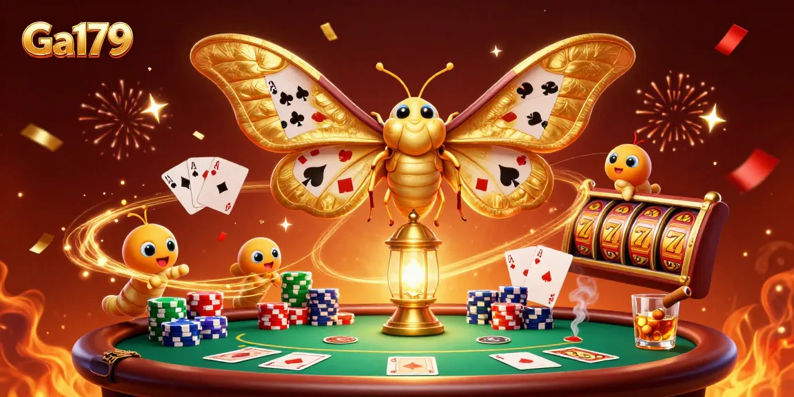Experience thrilling gaming with Ga179, featuring a vibrant casino scene of poker and festive elements.