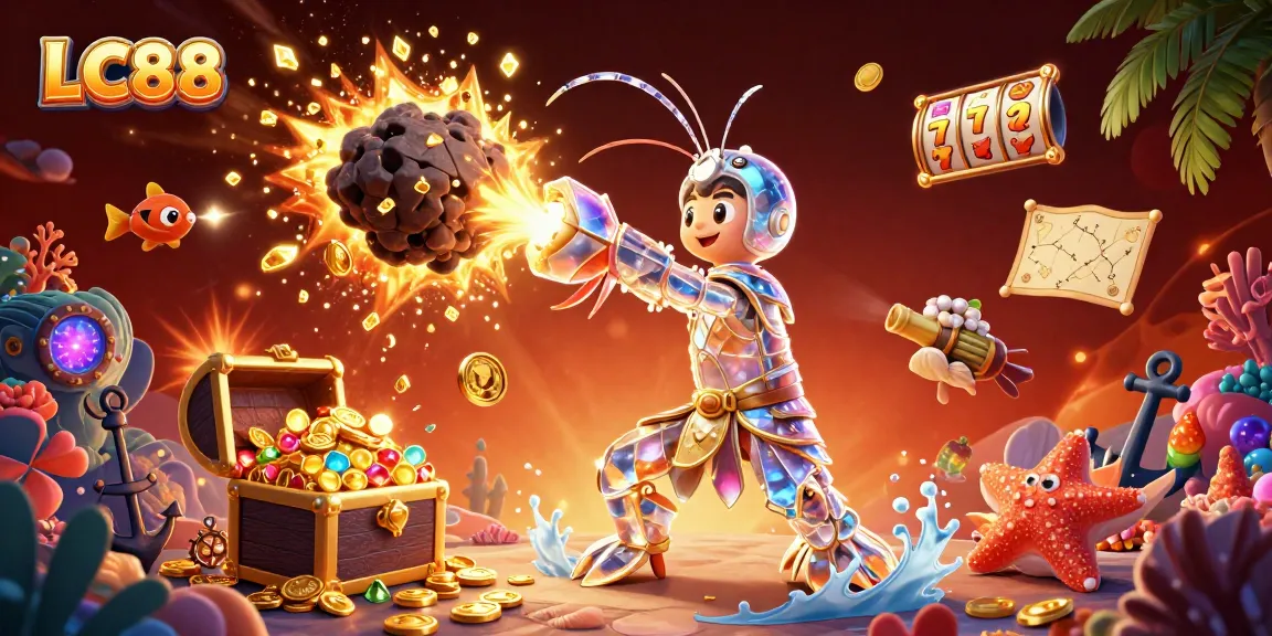 Experience thrilling jackpots with LC88 through galactic adventures in vibrant 3D casino illustration.