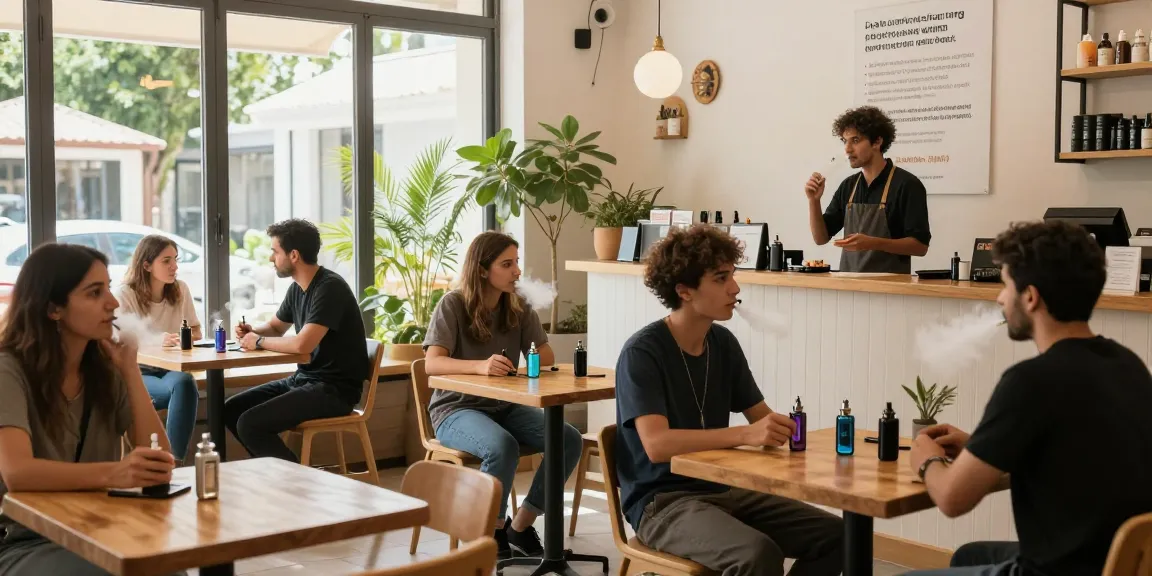 What is the legal vaping age in Cyprus? Customers enjoying a natural wellness environment while discussing vape regulations and products.