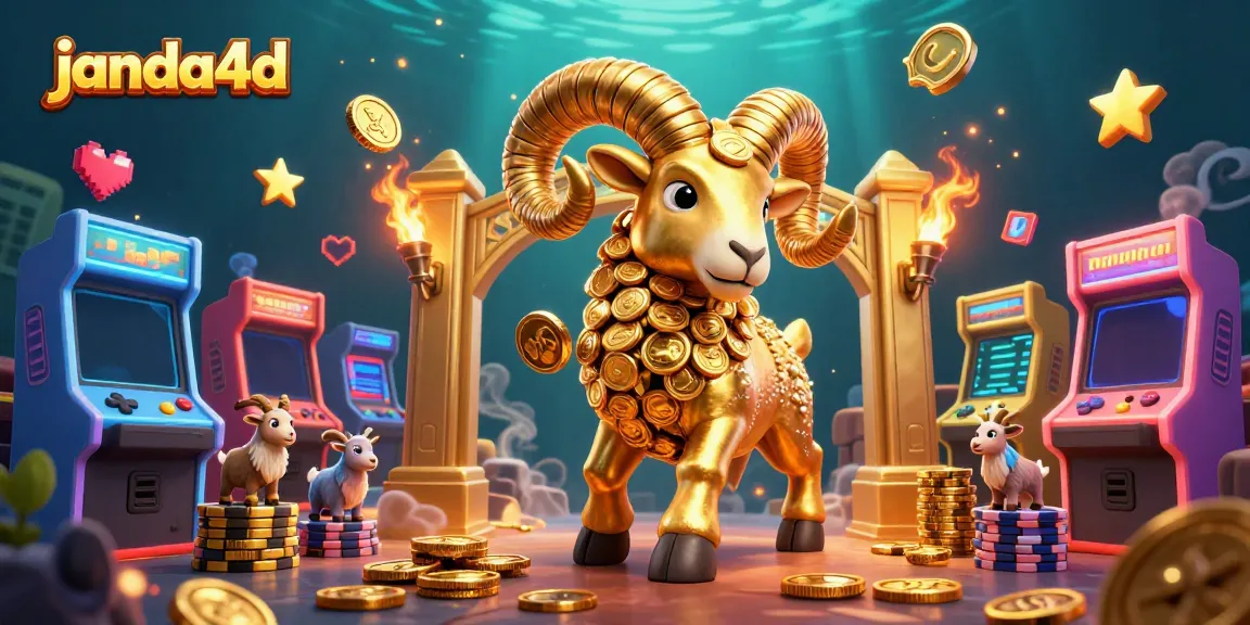 Memenangkan jackpot di janda4d dengan karakter emas dan mesin permainan yang berwarna-warni.