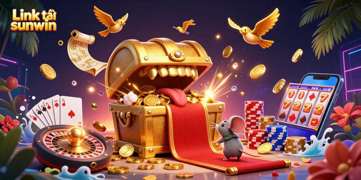 Engage in exciting play with Link tải sunwin, featuring a vibrant casino scene full of treasures.