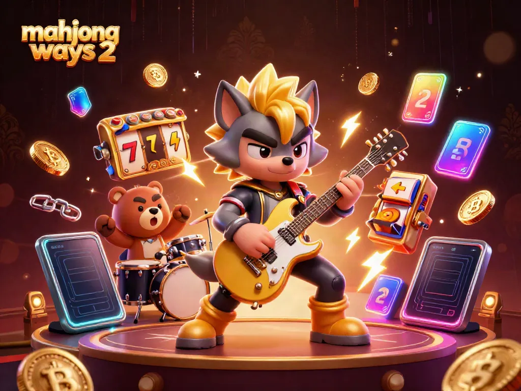 Experience thrilling gameplay with Mahjong Ways 2 in a vibrant 3D casino atmosphere featuring rock star characters.