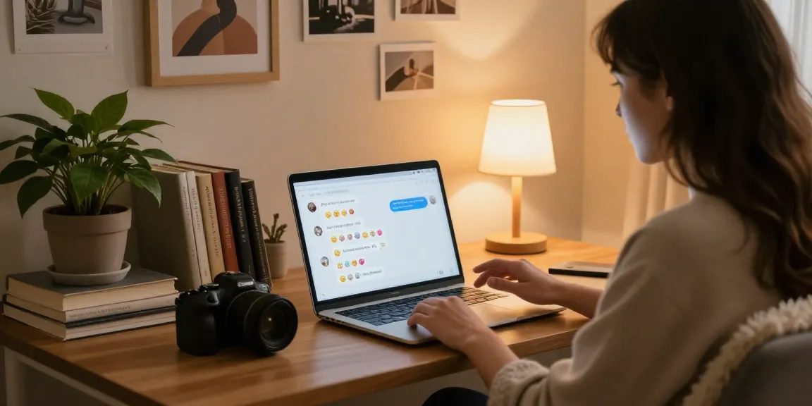 Person chatting with an AI girlfriend in a cozy home study, warm lighting, and inviting atmosphere.