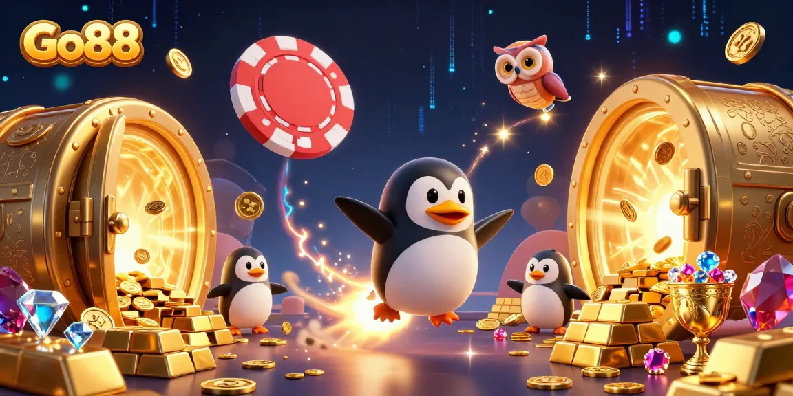 Experience winning strategies at Go88 with vibrant gems and casino elements in a dynamic 3D scene.