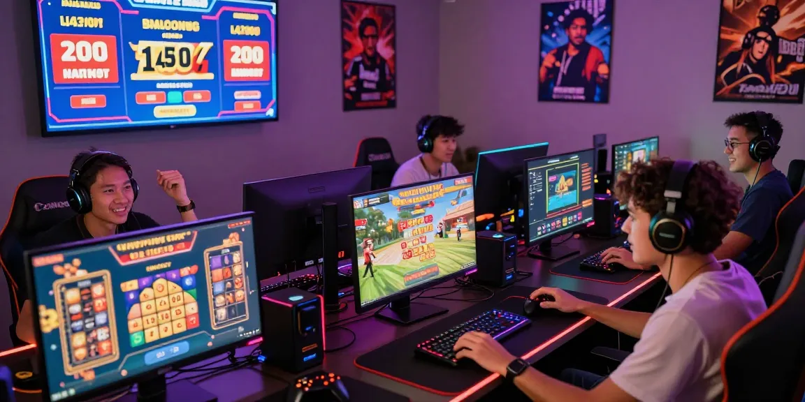 Friends immersed in pajaktoto togel online gaming, bright digital atmosphere and engaging visuals.