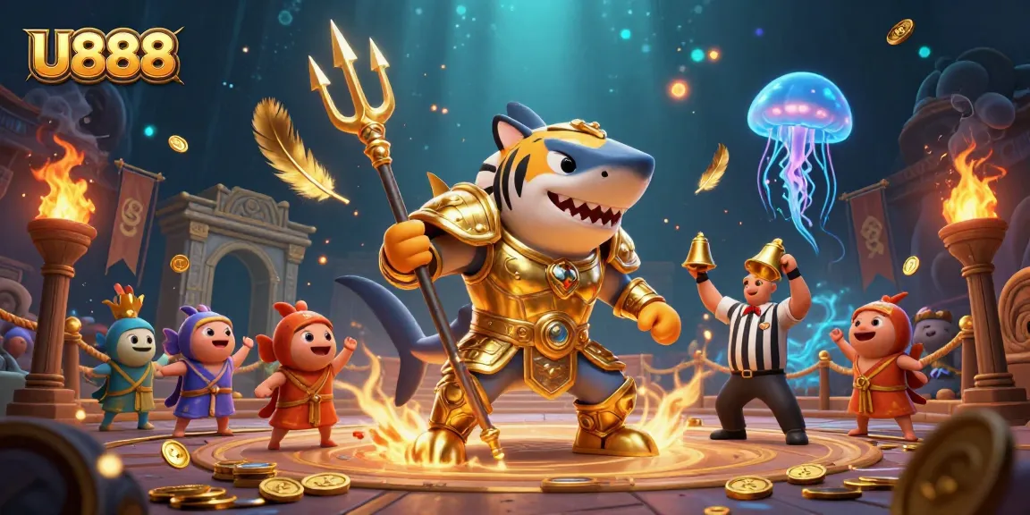 Experience thrilling action at U888's underwater colosseum with a glorious tiger shark gladiator.