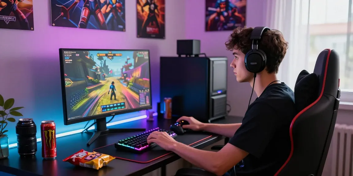 Dynamic gaming setup showcasing https://apkpatti.com with popular modded games, vibrant colors, and an engaging atmosphere.