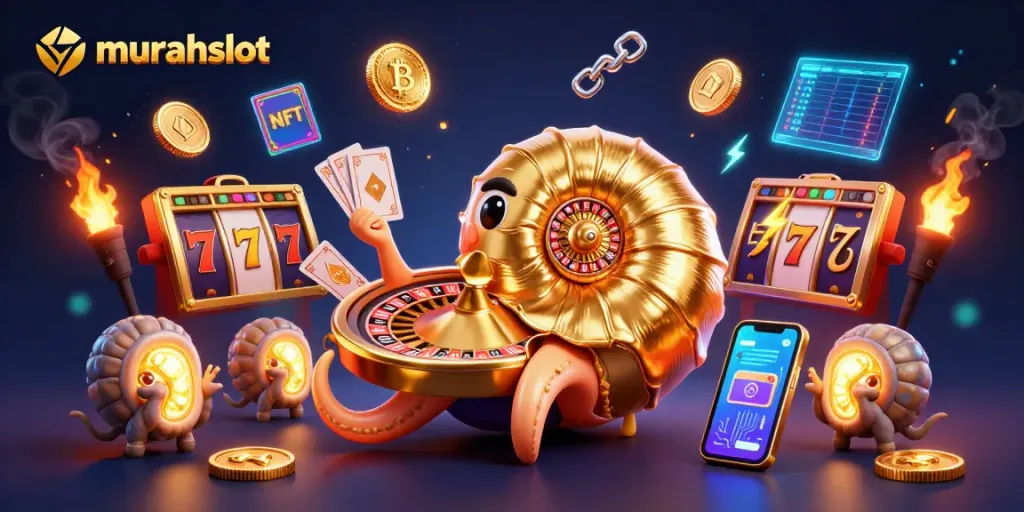 Menangkan jackpot dengan murahslot, menggoda di dunia kasino digital bersama nautilus raksasa dan simbol slot.