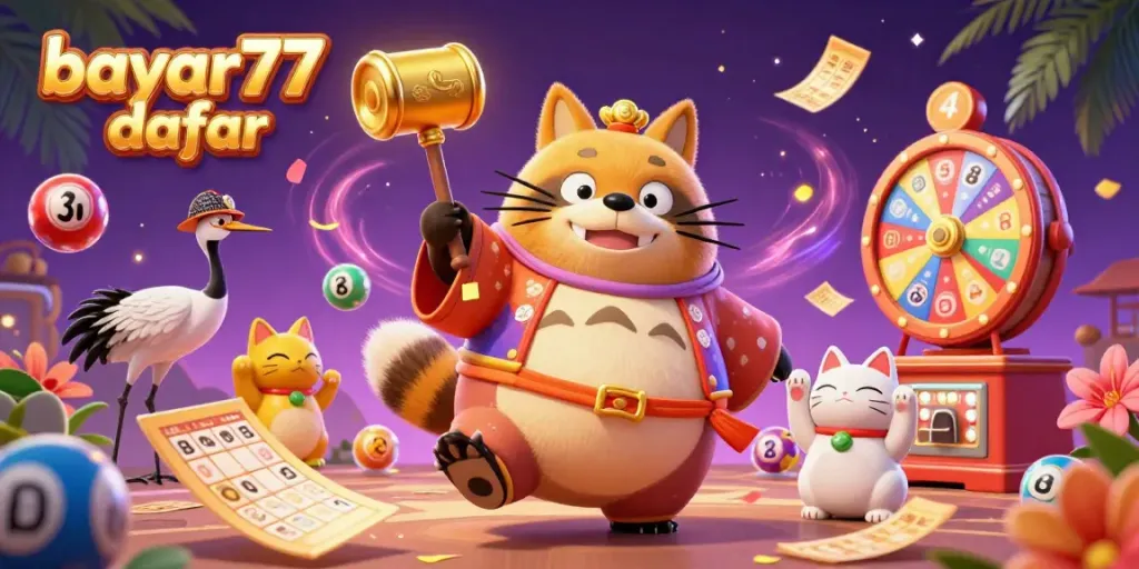 Experience luck with bayar77 daftar featuring vibrant lottery elements and cheerful characters.