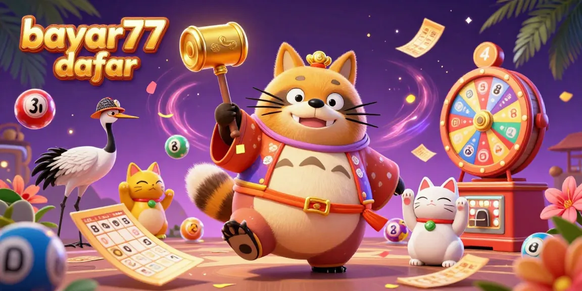 Experience luck with bayar77 daftar featuring vibrant lottery elements and cheerful characters.