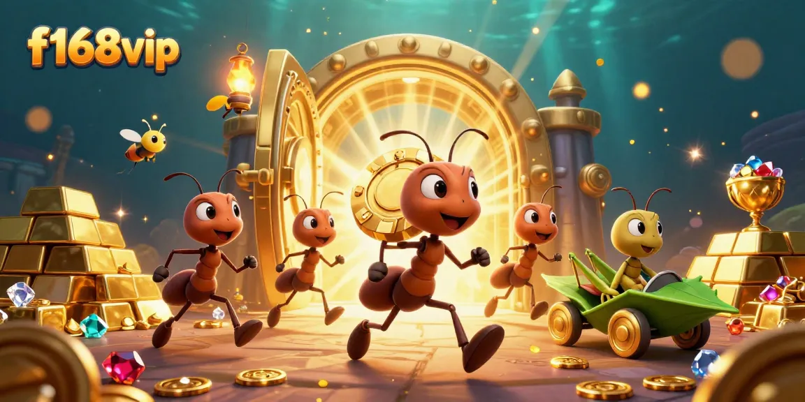 Experience the thrilling f168vip adventure with ants on a heist in a vibrant 3D scene.