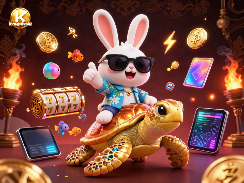 Engage with kingjohnnie's vibrant casino experience featuring a lucky rabbit and golden turtle illustration.