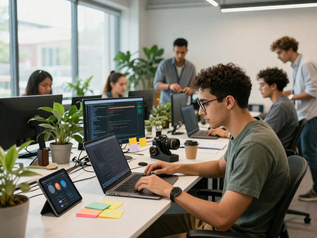 Developer menggunakan wifi4d di coworking space dengan suasana cerah