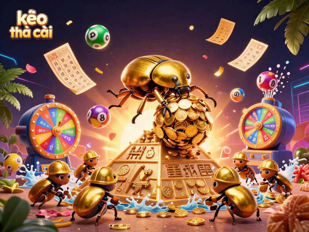 Bet on kèo nhà cái with dynamic lottery elements and golden coins illustration
