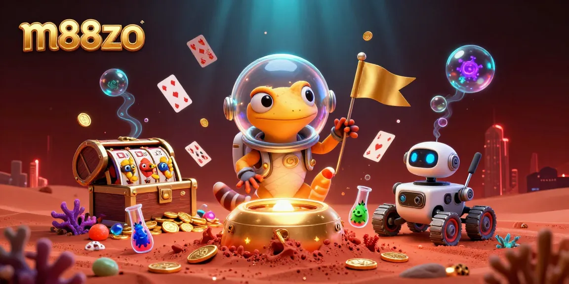 Engage in thrilling gameplay with m88zo's vibrant casino scene featuring alien themes and slot games.