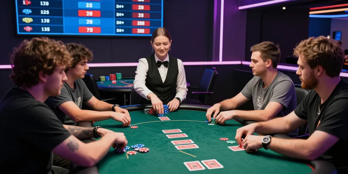 Pemain poker online di Dewapoker bermain dengan semangat, kartu dan chip tersedia di meja, suasana menarik dan profesional.