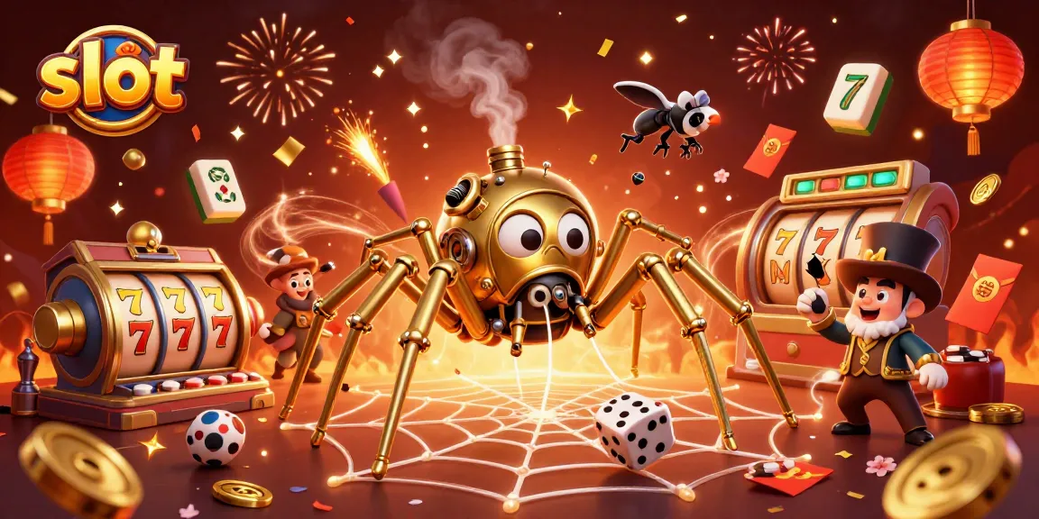 Spin slot reels with golden chains and vibrant festive elements in an immersive digital scene.