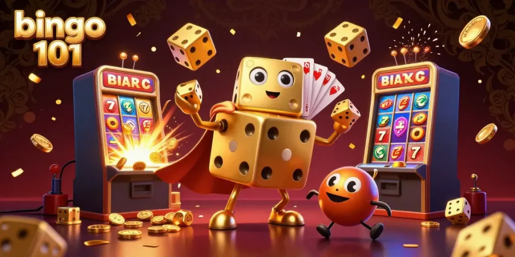 Bingo 101 enriched with dynamic gaming scenes, featuring thrilling casino characters and vibrant elements.