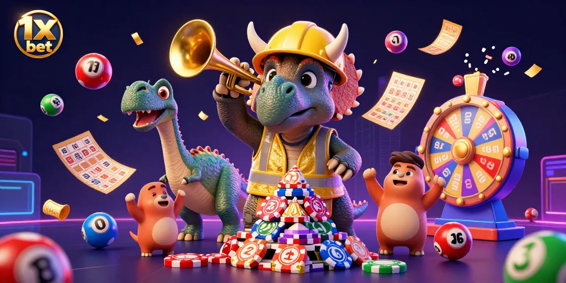 Join the excitement of 1x bet with a colorful and dynamic casino-themed illustration featuring cartoon characters and vibrant game elements.