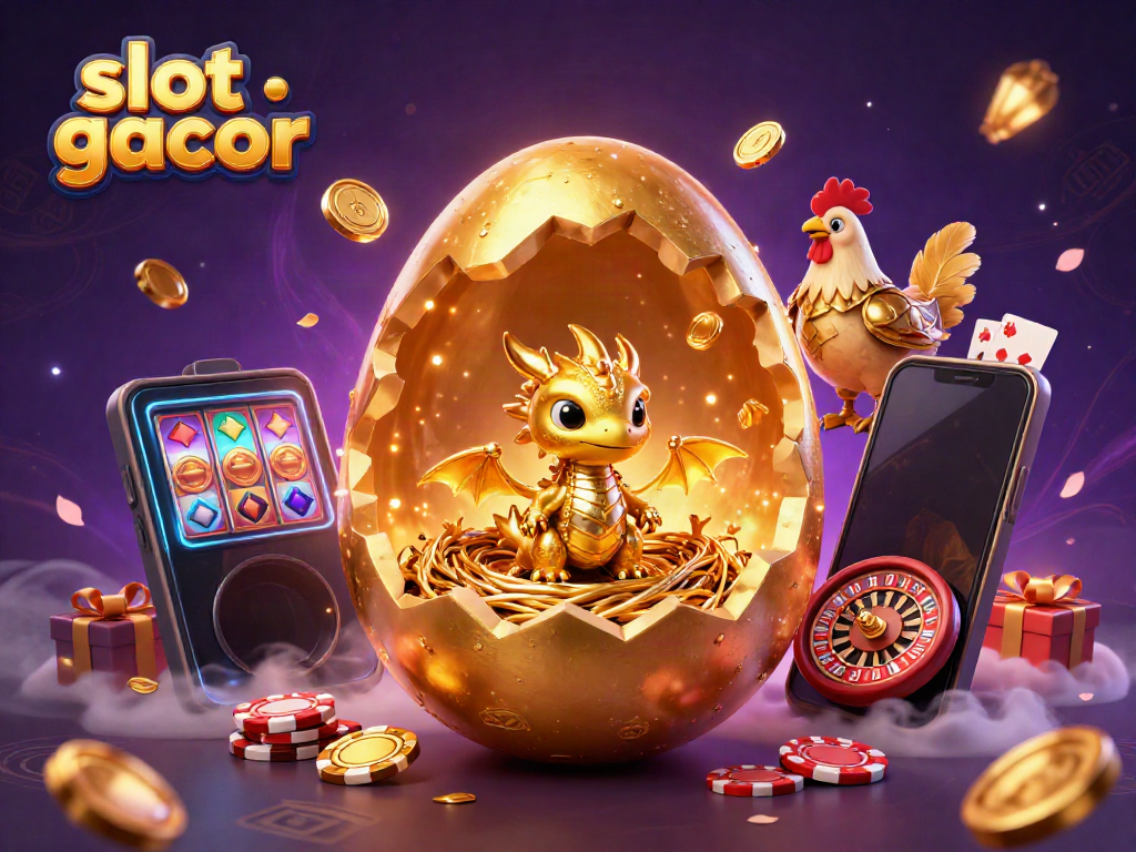 Experience the thrill of slot gacor with a breathtaking illustration of a golden dragon amid casino elements.