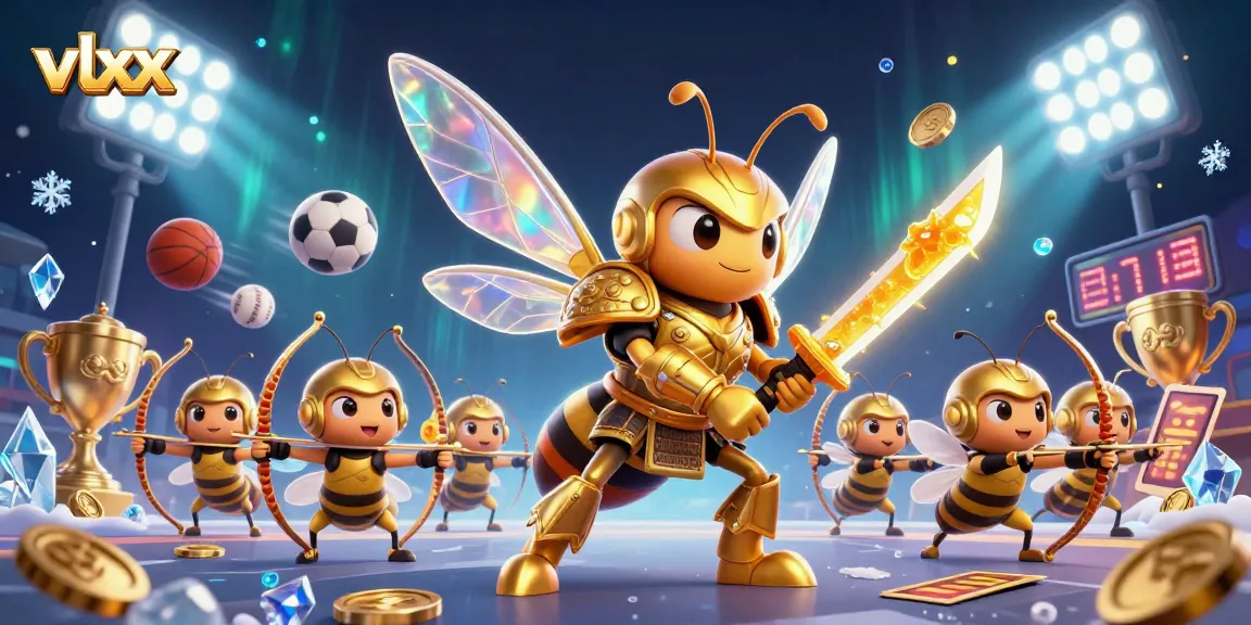 Experience vlxx excitement with a golden hornet samurai in a vibrant sports-themed casino scene.