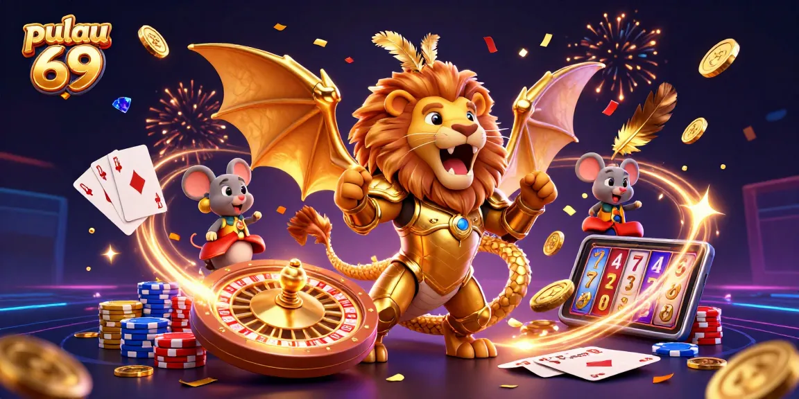 Engage in thrilling gameplay with pulau 69's vibrant depiction of a chimera and exciting casino elements.