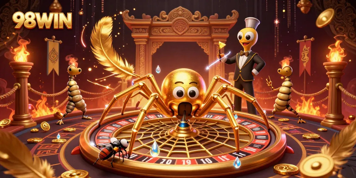 Experience thrilling bets at 98WIN with a golden spider casting a roulette web.