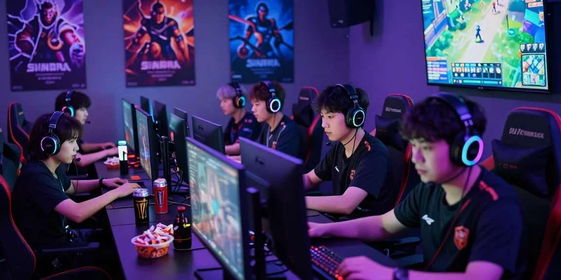 Engaged gamers in a hit club gaming lounge during an esports match.